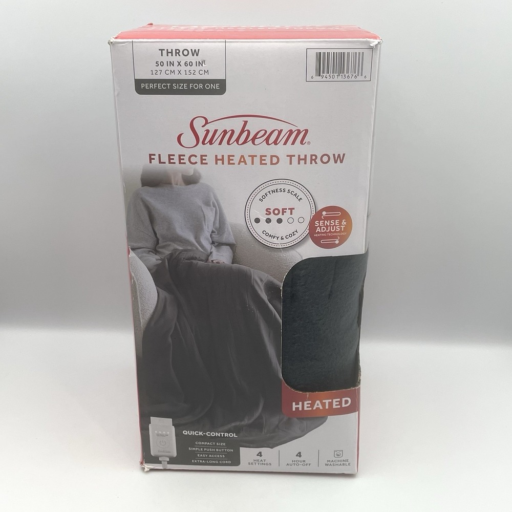 Sunbeam Fleece Heated Throw Blanket 50x60 Soft Sense & Adjust‎ 4 Heat Settings